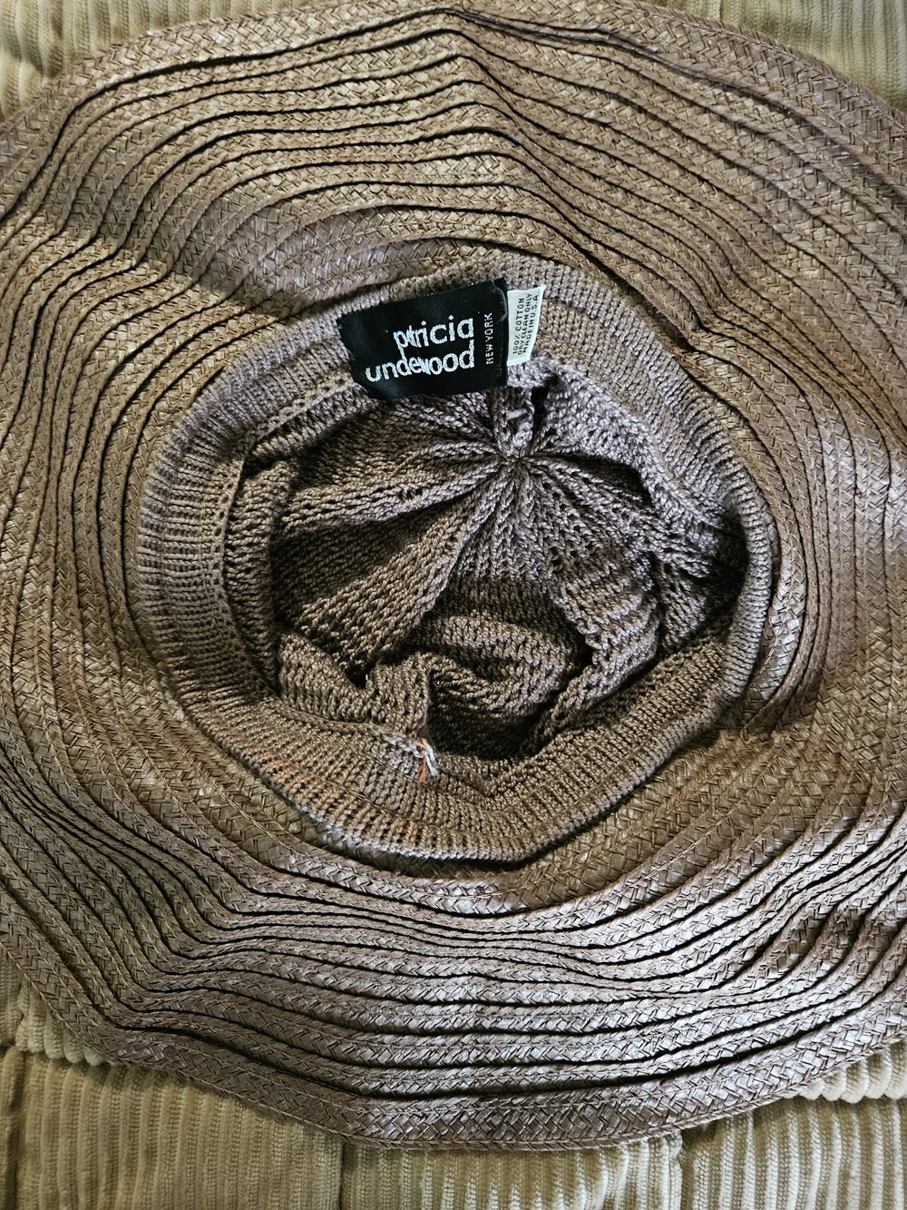 Patricia Underwood Wide-Brim Knit-Crown Straw Hat - Taupe